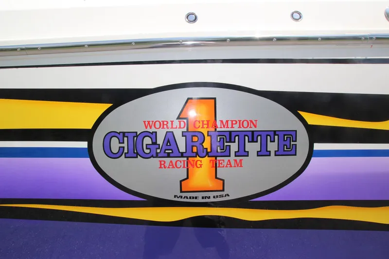 Slide: The Image of World Champion Cigarette Racing Team logo on 2001 Cigarette 46 Rough Rider boat. - 9