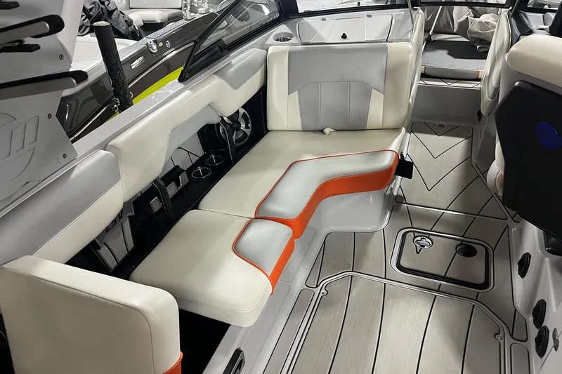 Slide: The Image of 2021 Malibu Wakesetter 25 LSV interior with stylish seating and modern design. - 13