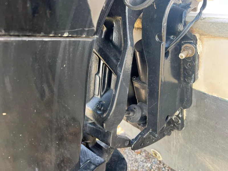 Slide: The Image of Close-up of a 1987 Grady-White Seafarer 226 boat engine mount detail. - 22