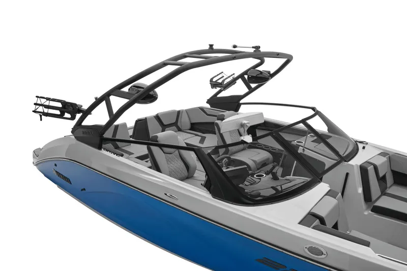 Slide: The Image of Yamaha Boats 222XD 2026, sleek design, blue and white color scheme. - 18