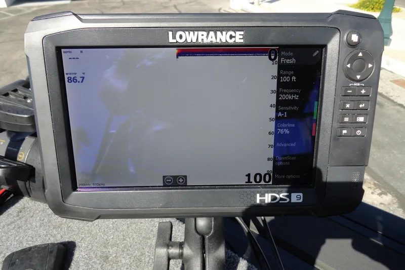 Slide: The Image of Lowrance HDS-9 fishfinder display on 2022 Tracker Targa V-19 Combo boat. - 20