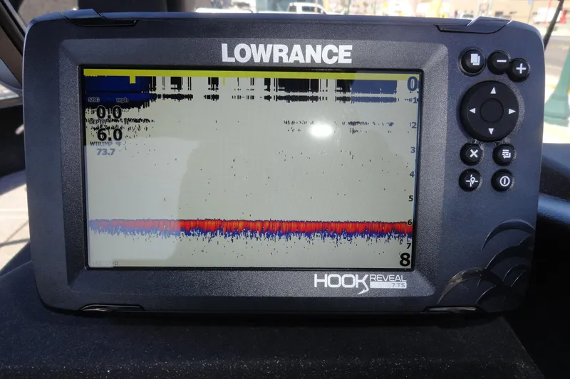 Slide: The Image of Lowrance Hook Reveal fish finder on 2022 Tracker Targa V-19 Combo boat. - 8