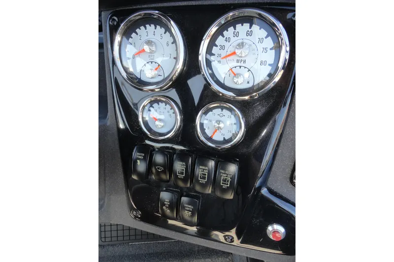 Slide: The Image of Dashboard of 2022 Tracker Targa V-19 Combo with gauges and switches. - 9
