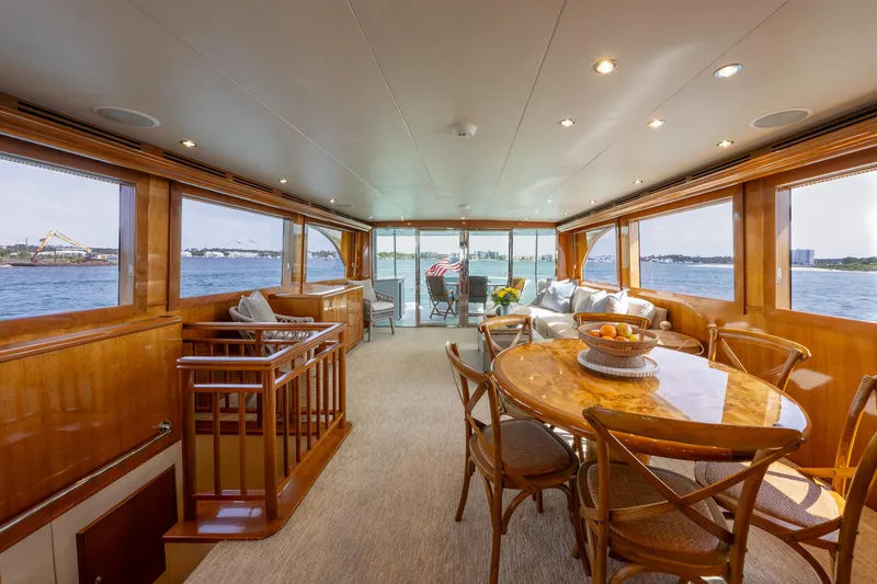 Slide: The Image of Luxurious interior of 2004 Hatteras 75 Sport Deck Motor Yacht with elegant dining area. - 5