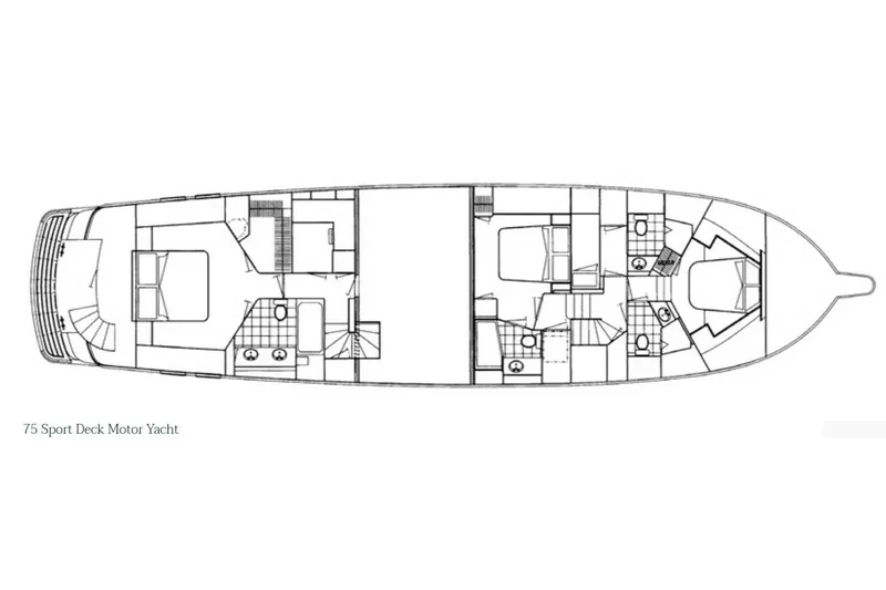 Slide: The Image of Floor plan of a 2004 Hatteras 75 Sport Deck Motor Yacht, showcasing cabin layout. - 59