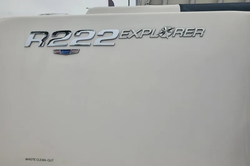 Slide: The Image of 2020 Robalo R222 Explorer boat logo on white surface. - 11