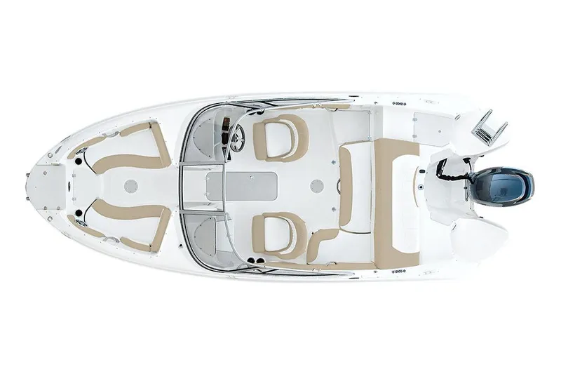 Slide: The Image of Manufacturer Provided Image: Top view of 2018 Stingray 204 LR boat with beige and white interior. - 4