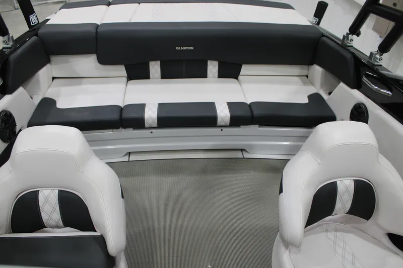 Slide: The Image of 2017 Glastron GT 205 boat interior with stylish seating and modern design. - 7