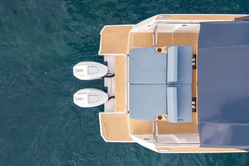 Slide: The Image of Top view of 2026 Fjord 39 XP yacht with dual engines and spacious deck. - 3