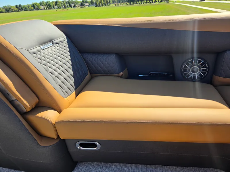Slide: The Image of Interior of the 2027 Harris Sunliner 230 with luxurious seating. - 14