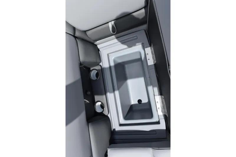 Slide: The Image of 2026 Bentley Pontoons Legacy 223 Navigator interior storage compartment with cup holders. - 18