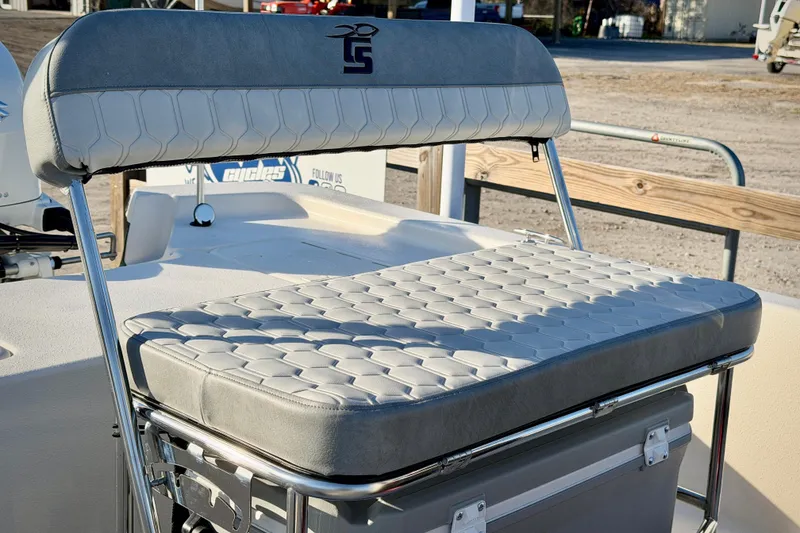 Slide: The Image of 2026 Carolina Skiff E16 JVX CC boat seat with stylish gray upholstery. - 6