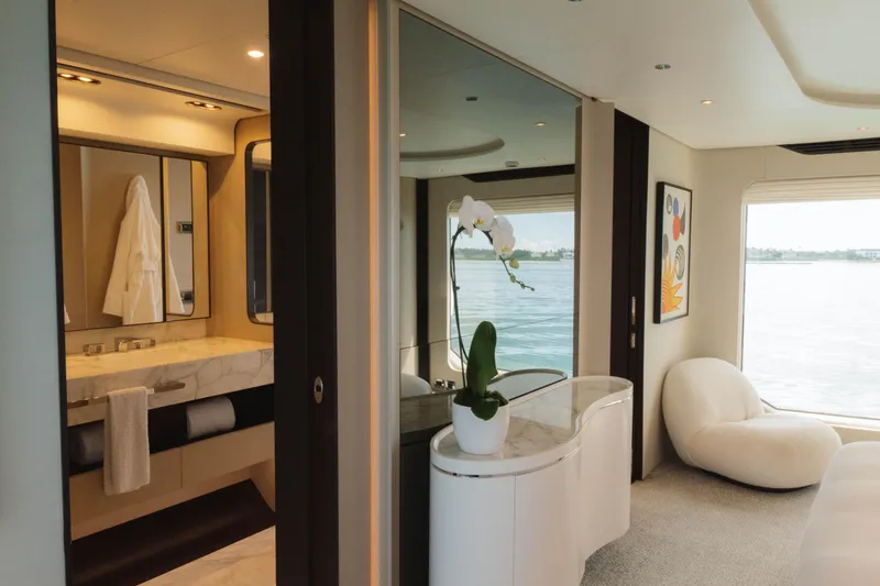 Slide: The Image of Luxurious interior of 2023 Azimut Grande 32M yacht with elegant decor and sea view. - 21