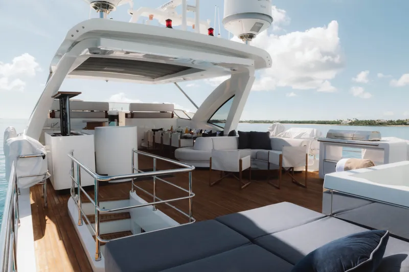 Slide: The Image of Luxurious 2023 Azimut Grande 32M yacht deck with elegant seating and ocean view. - 3