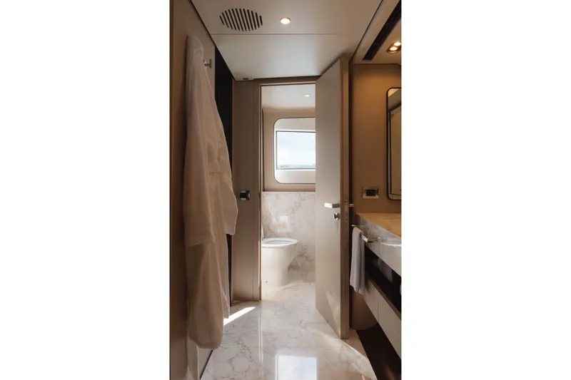 Slide: The Image of Luxurious bathroom interior of 2023 Azimut Grande 32M yacht with marble flooring. - 9