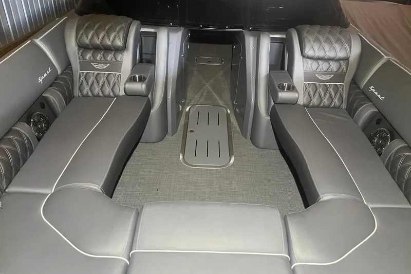 Slide: The Image of Luxurious interior of 2024 Bennington 25 QSBWA boat with plush seating and elegant design. - 51