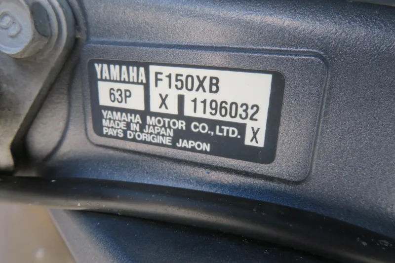 Slide: The Image of Yamaha F150XB engine label on 2018 Bennington 23 SSRXP boat, made in Japan. - 12