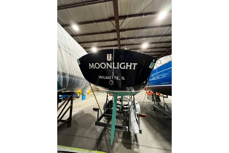 Slide: The Image of Alerion Express 28 sailboat "Moonlight" in storage, Wilmette, IL, 2012 model. - 20