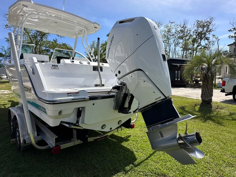Slide: The Image of 2024 Blackfin 252 DC boat with outboard motor on trailer. - 10