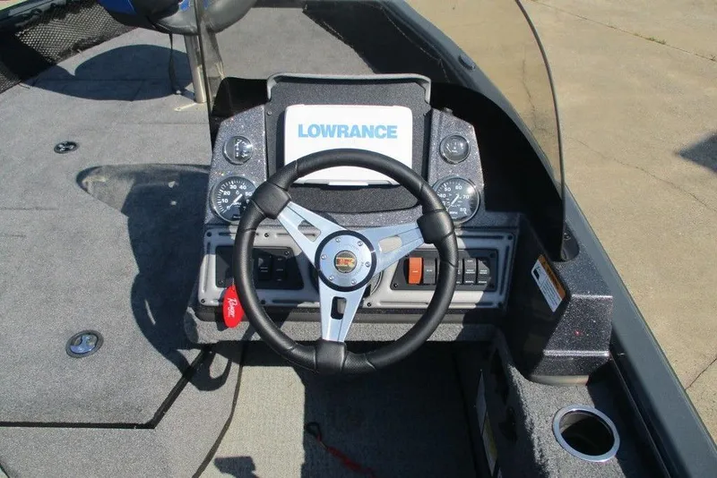 Slide: The Image of 2023 Ranger VS1782SC Angler boat dashboard with steering wheel and Lowrance display. - 6