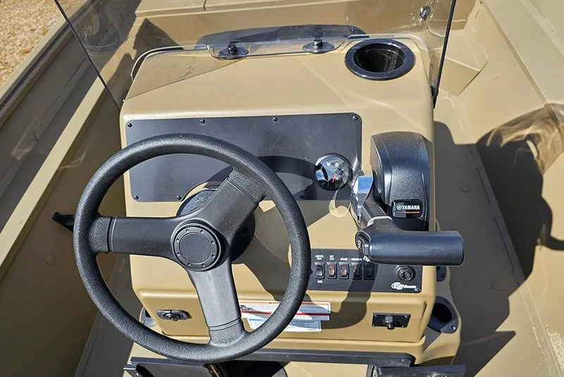 Slide: The Image of Steering console of 2026 G3 Gator Tough 18 CC boat with Yamaha controls. - 16