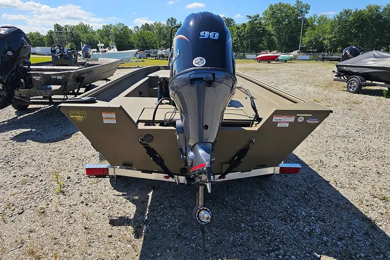Slide: The Image of 2026 G3 Gator Tough 18 CC boat with Yamaha 90 engine on trailer. - 27