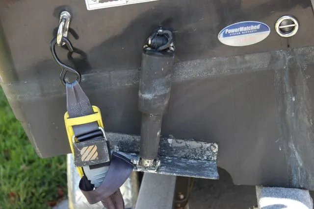 Slide: The Image of Close-up of 2015 Sailfish 240 CC boat stern with safety strap. - 13
