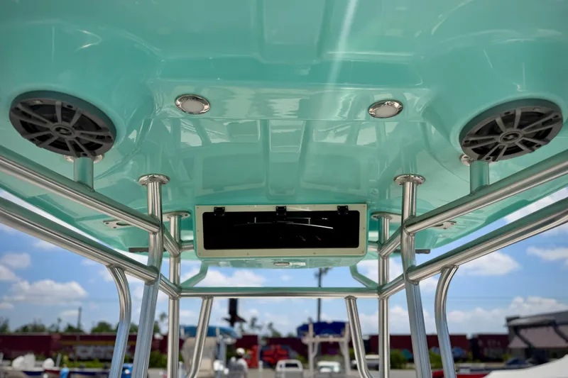 Slide: The Image of 2026 Sea Chaser 22 HFC boat's overhead view with speakers and stainless steel frame. - 41