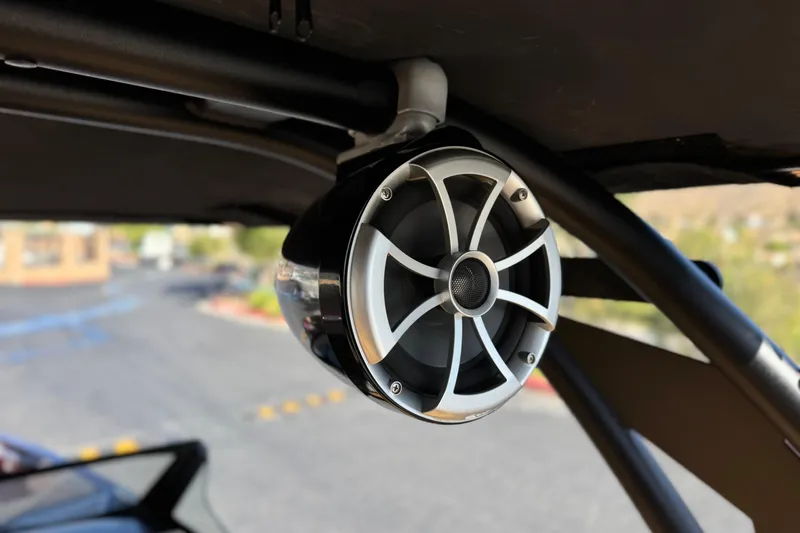 Slide: The Image of ATX 22 TYPE S 2020 boat speaker mounted on a metal frame. - 15