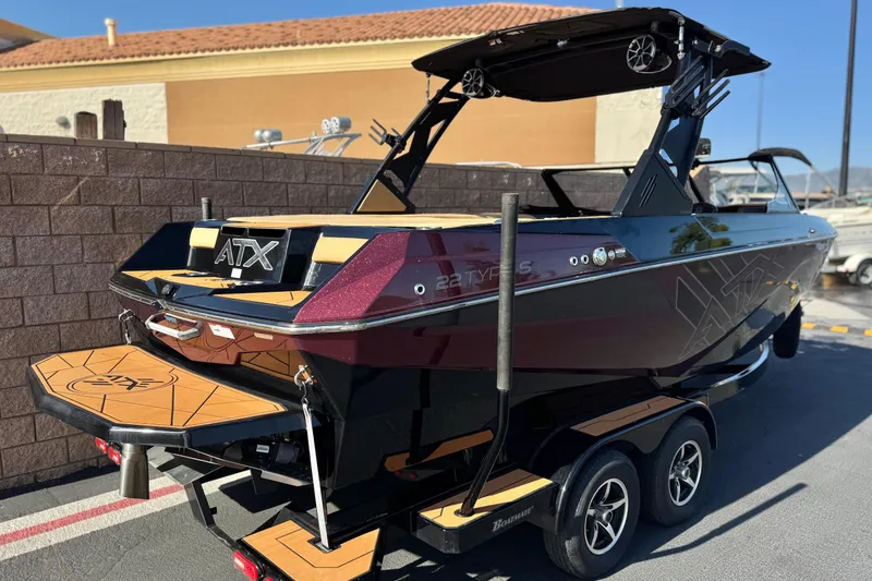 Slide: The Image of 2020 ATX 22 TYPE S boat on trailer, featuring sleek design and modern amenities. - 5