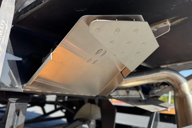 Slide: The Image of Close-up of a 2020 ATX 22 TYPE S boat component, showcasing metal detailing. - 8