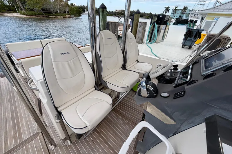 Slide: The Image of 2014 Azimut Verve 40 yacht cockpit with sleek seating and modern controls. - 29