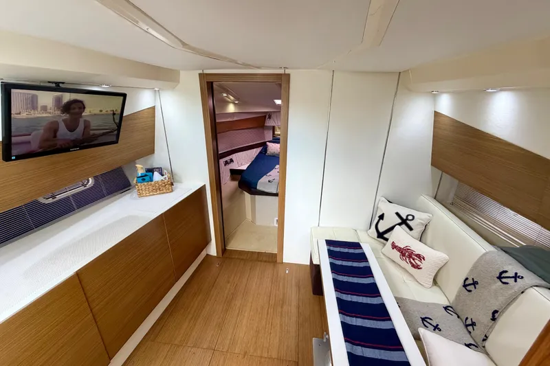 Slide: The Image of Interior of 2014 Azimut Verve 40 yacht with cozy seating and modern amenities. - 54