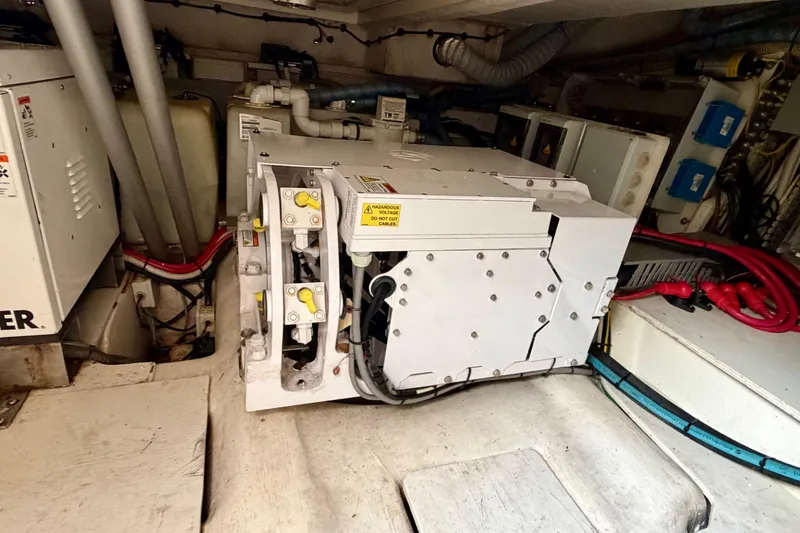 Slide: The Image of Engine room of 2014 Azimut Verve 40 yacht with electrical components and wiring. - 68