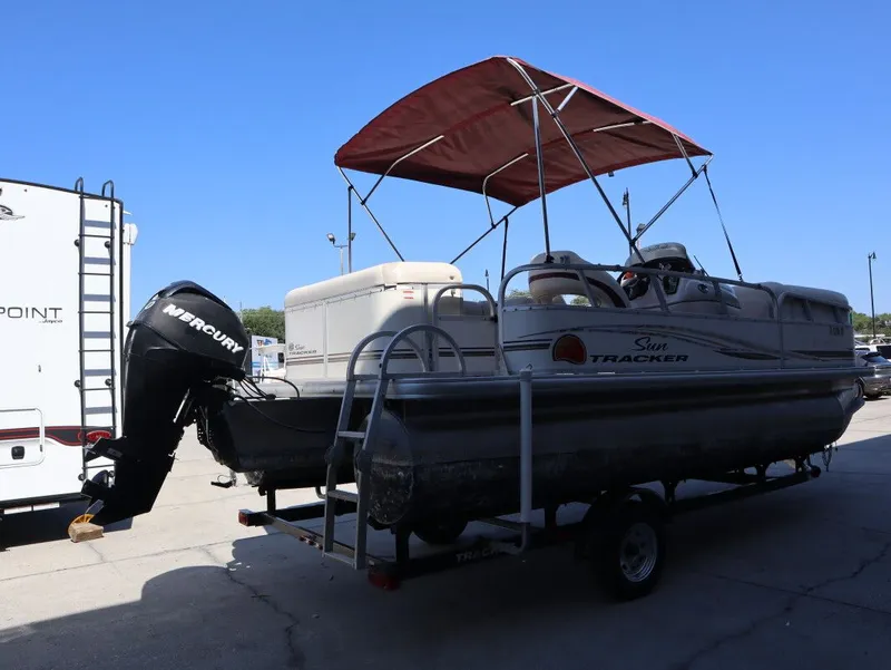 The Image of 2011 Sun Tracker Party Barge 21 with Mercury engine on trailer. - 7