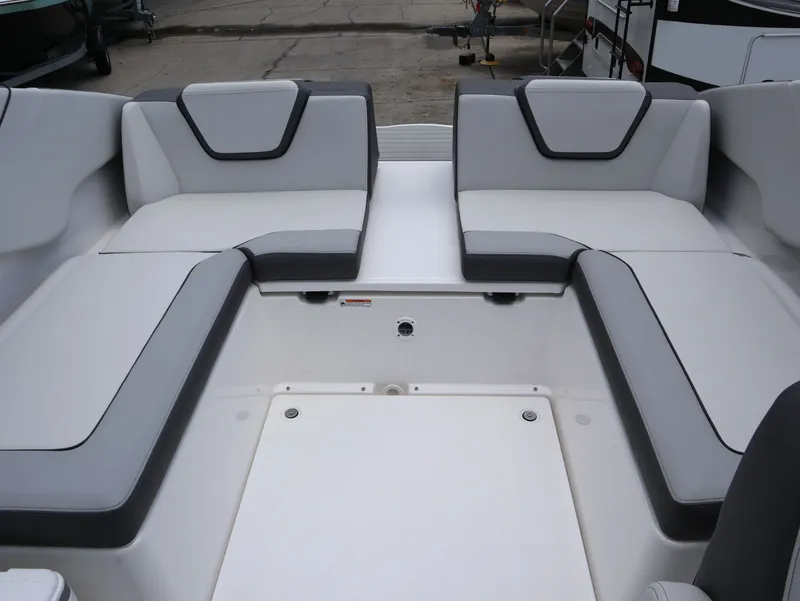 Slide: The Image of Interior of 2026 Yamaha Boats SX250 with gray upholstery. - 22