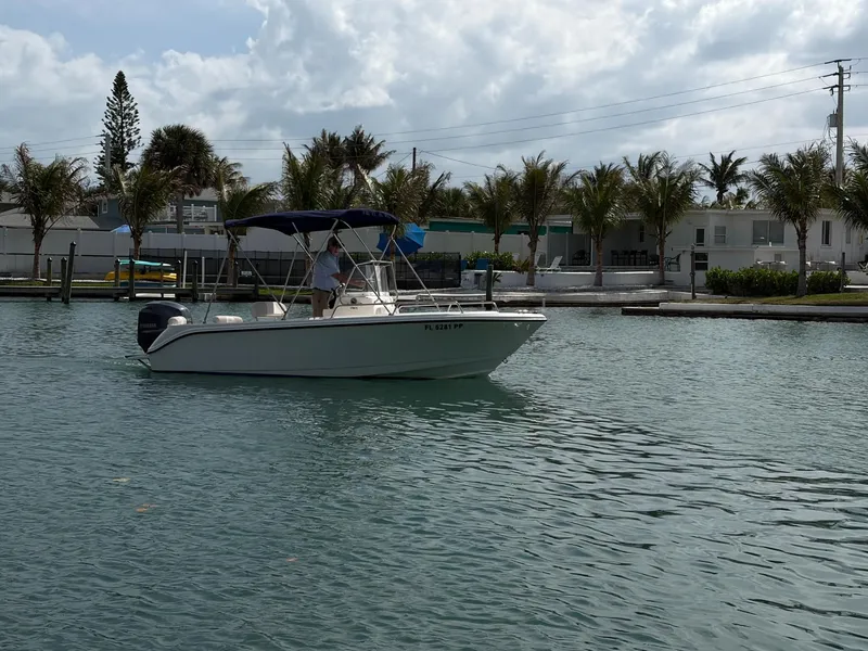 The Image of 2013 Edgewater 170CC boat on calm water with palm trees. - 1