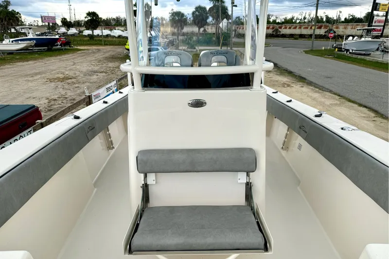 Slide: The Image of 2023 Sea Chaser 30 HFC CC boat interior with seating and helm view. - 41