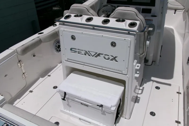Slide: The Image of 2022 Sea Fox 288 Commander boat interior with seating and storage. - 24