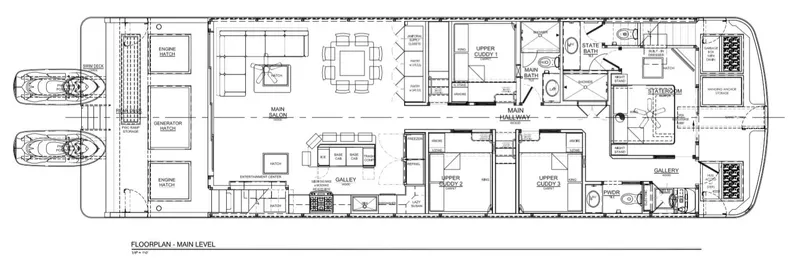 Slide: The Image of Floor plan of Adonia Utopia Share #12 houseboat, main level, 2019 model. - 2