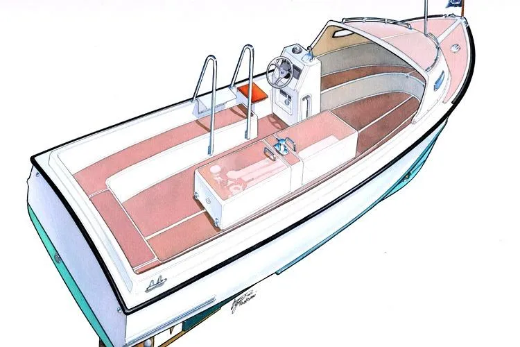 Slide: The Image of 2026 Oldport Launch boat illustration, showcasing sleek design and spacious interior layout. - 5