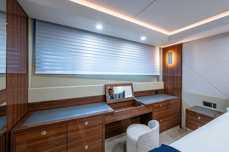 Slide: The Image of Luxurious interior of 2025 Maritimo M75 yacht with elegant wood finish and modern lighting. - 106