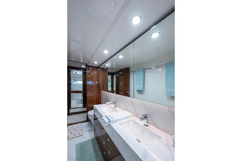 Slide: The Image of Luxurious bathroom in 2025 Maritimo M75 yacht with modern fixtures and elegant design. - 111