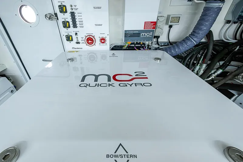 Slide: The Image of Engine room of 2025 Maritimo M75 featuring MC2 Quick Gyro stabilizer system. - 126