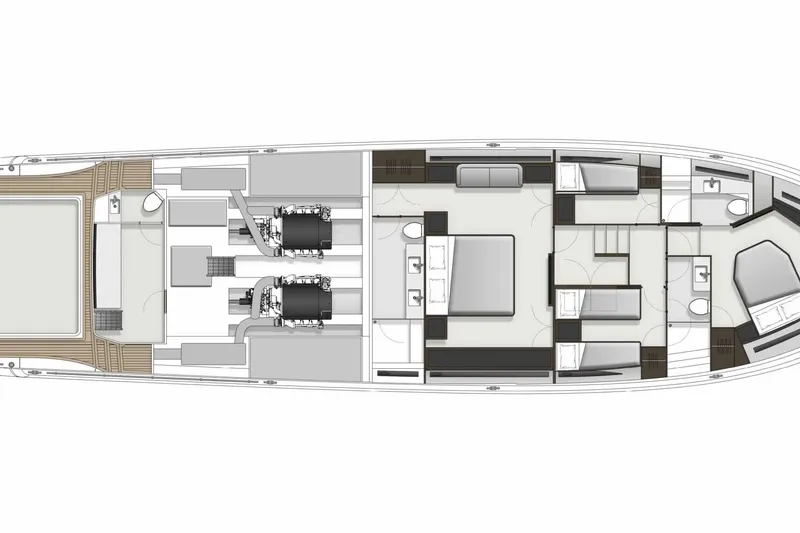 Slide: The Image of Floor plan of the 2025 Maritimo M75 yacht, showcasing engine room and luxurious cabins. - 31