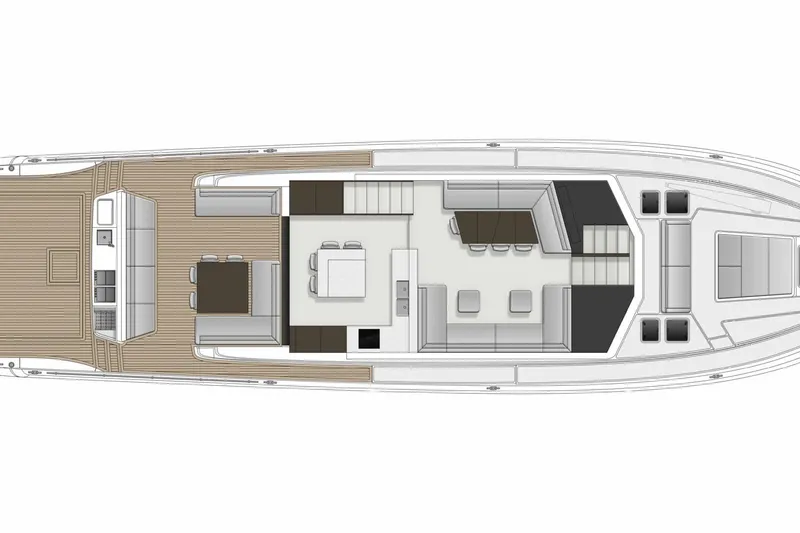 Slide: The Image of Floor plan of 2025 Maritimo M75 yacht, featuring spacious interior layout and deck design. - 32