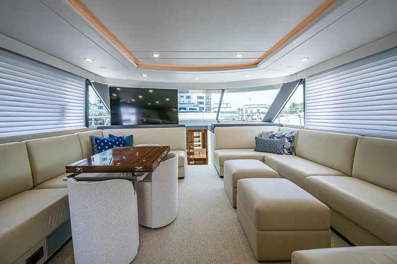 Slide: The Image of Luxurious interior of 2025 Maritimo M75 yacht with elegant seating and modern decor. - 42