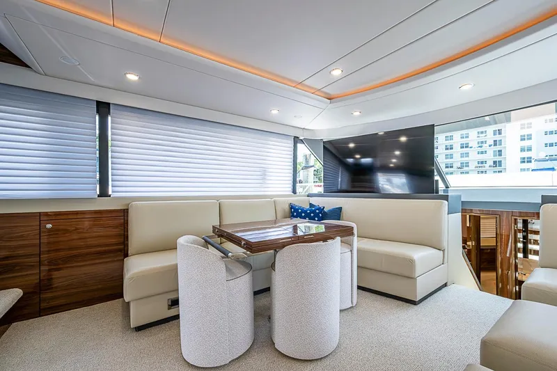 Slide: The Image of Luxurious interior of 2025 Maritimo M75 yacht with elegant seating and modern decor. - 43