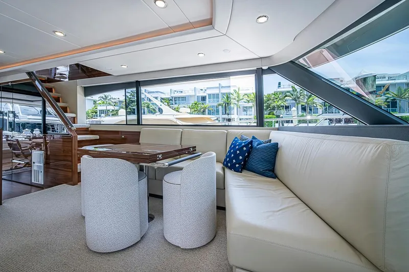 Slide: The Image of Luxurious interior of 2025 Maritimo M75 yacht with elegant seating and modern design. - 45