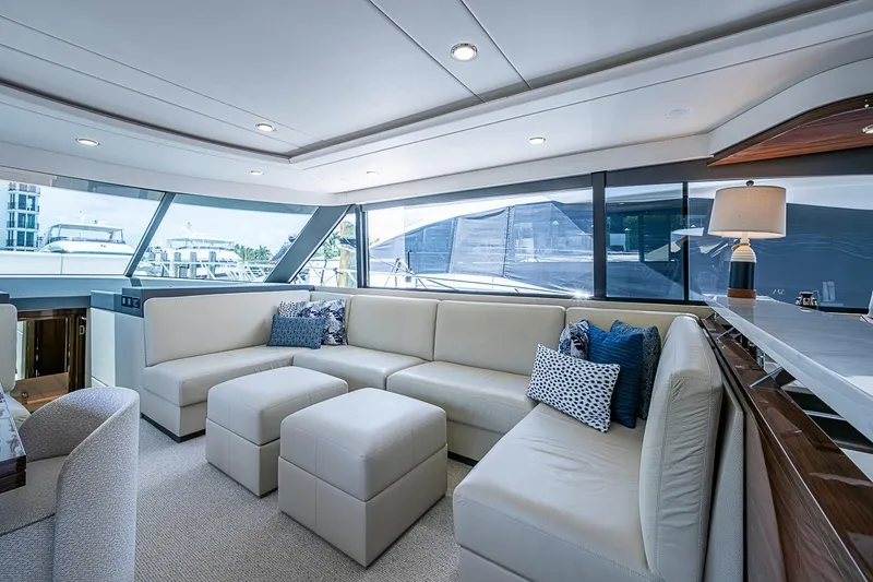 Slide: The Image of Luxurious interior of 2025 Maritimo M75 yacht with elegant seating and modern decor. - 46